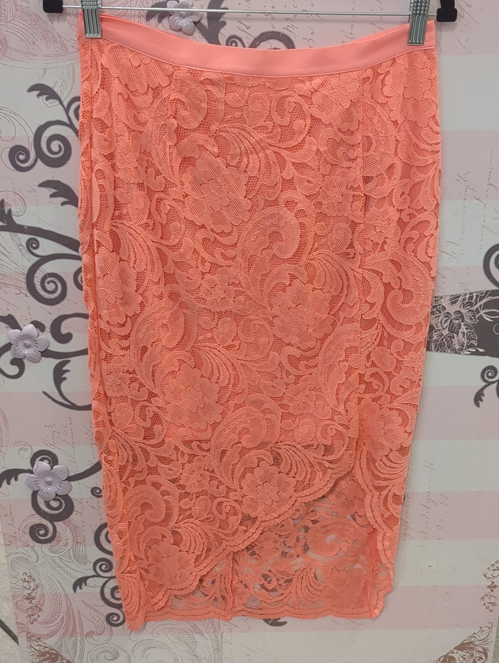 Bisou Bisou Coral Lace Pencil Skirt